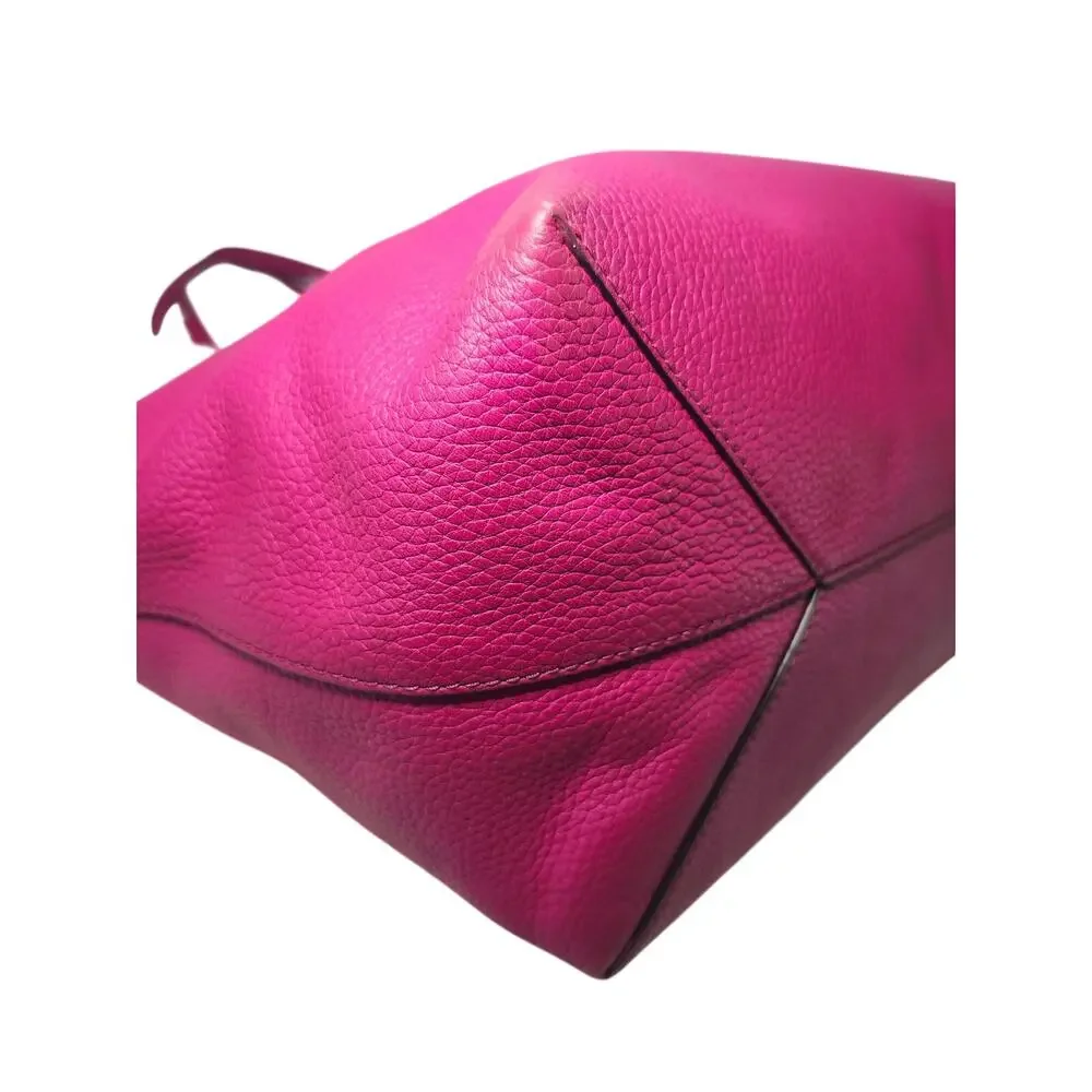 Michael Kors Tote Bag Fuchsia Leather Silver Shoulder Minimalist MK Charm